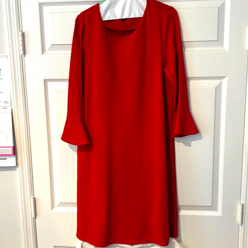 Beautiful, red long sleeve mid-length dress